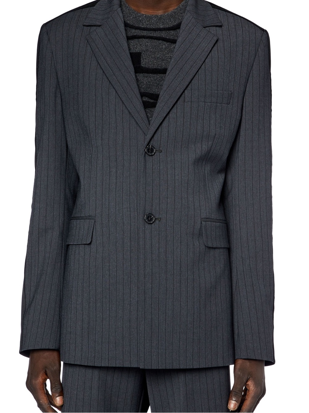 $950 Designer Diesel Blazer In Pinstriped Cool Wool And Jersey